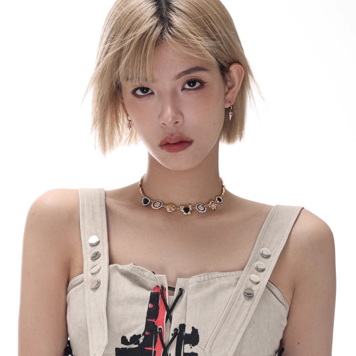 Kobine Women's Punk Butterfly Heart Diamante Necklace