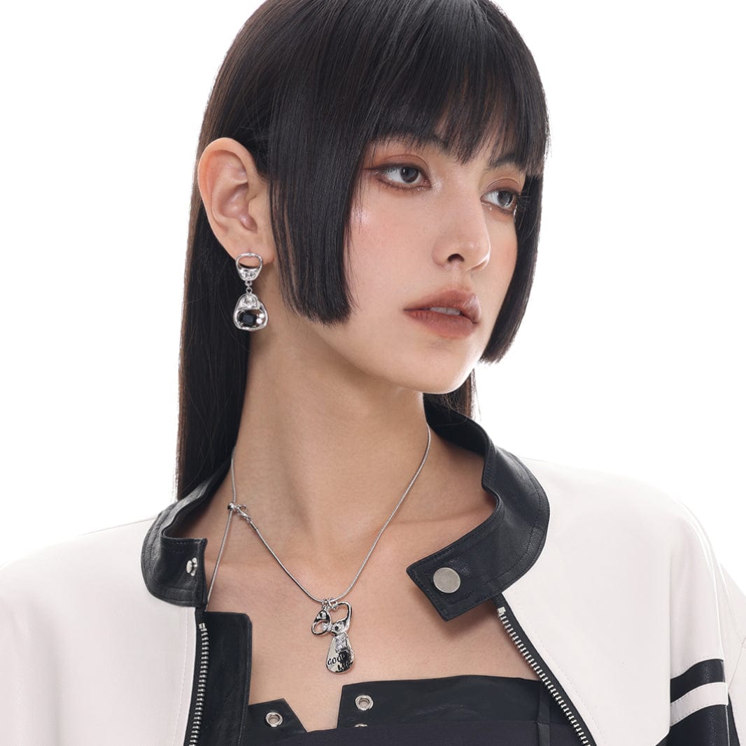 Kobine Women's Punk Can Opening Diamante Earrings