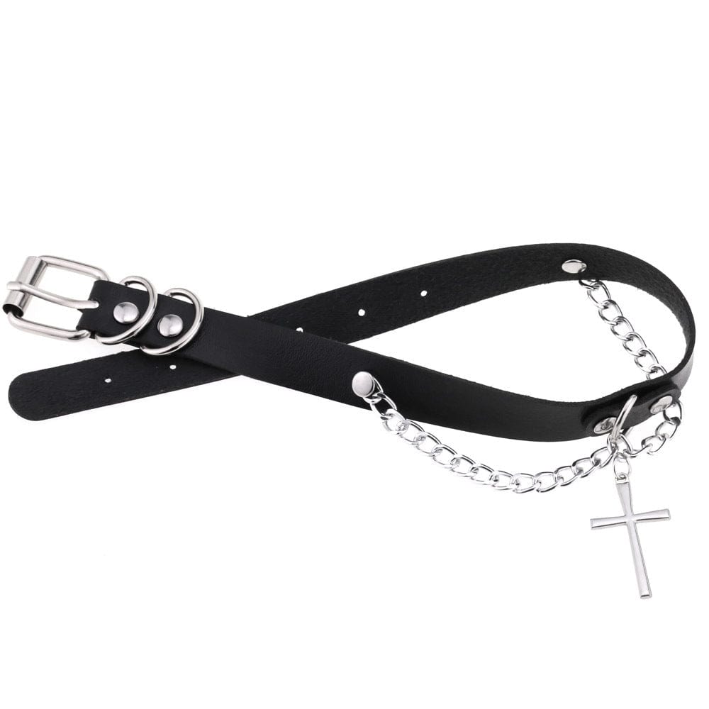 Kobine Women's Punk Cross Buckle Choker with Chain