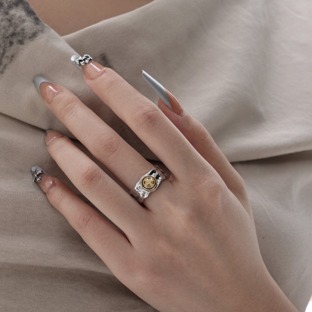 Kobine Women's Punk Cross Graffiti Open Ring