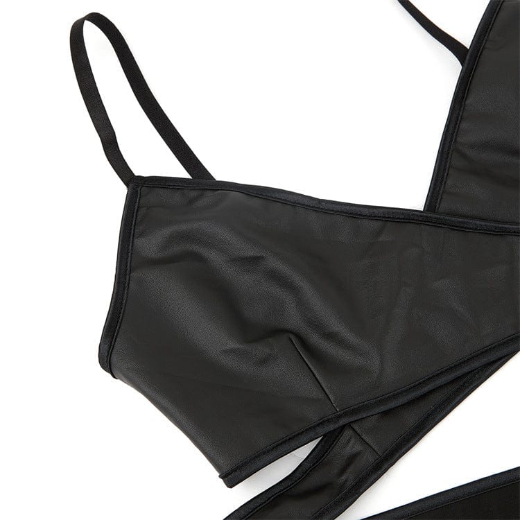 Kobine Women's Punk Cross Strappy Faux Leather Bustier