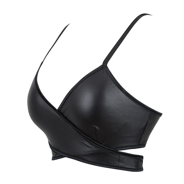 Kobine Women's Punk Cross Strappy Faux Leather Bustier