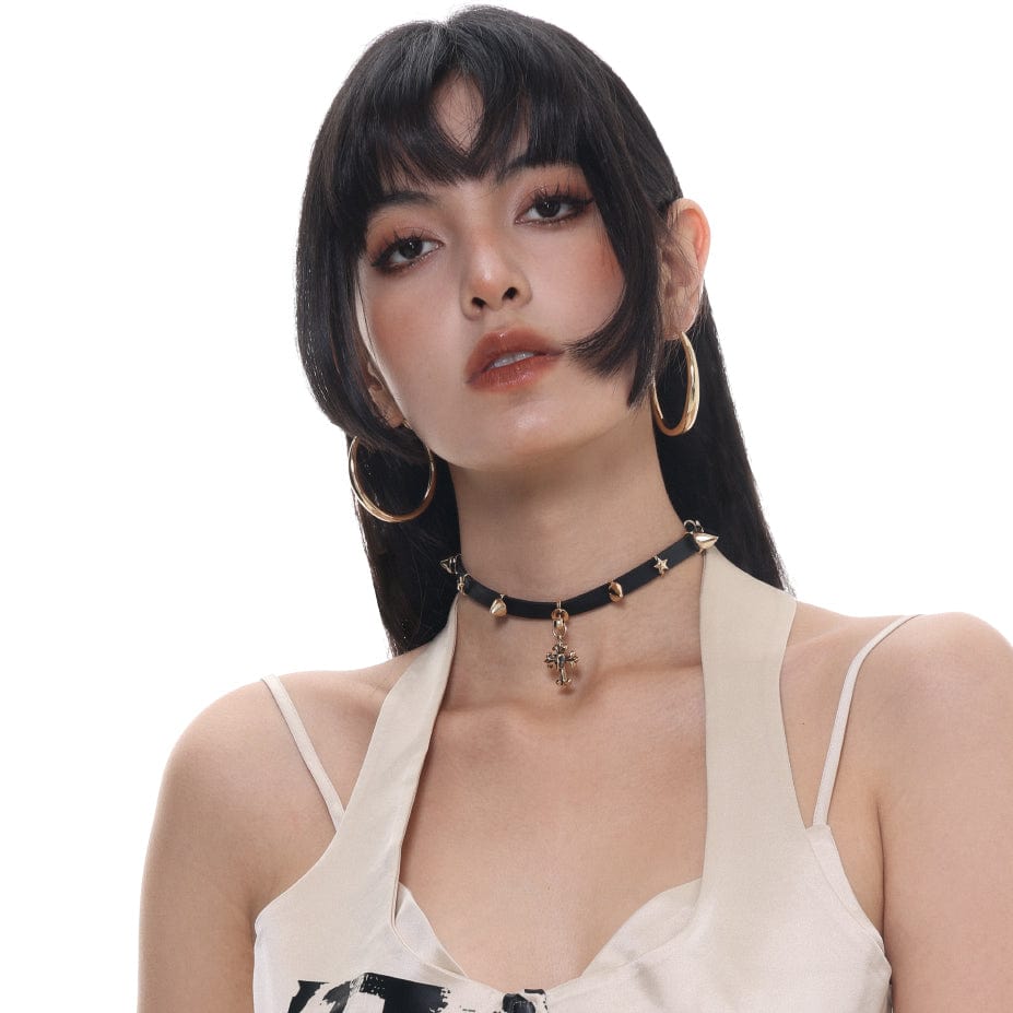 Kobine Women's Punk Cross Studded Choker
