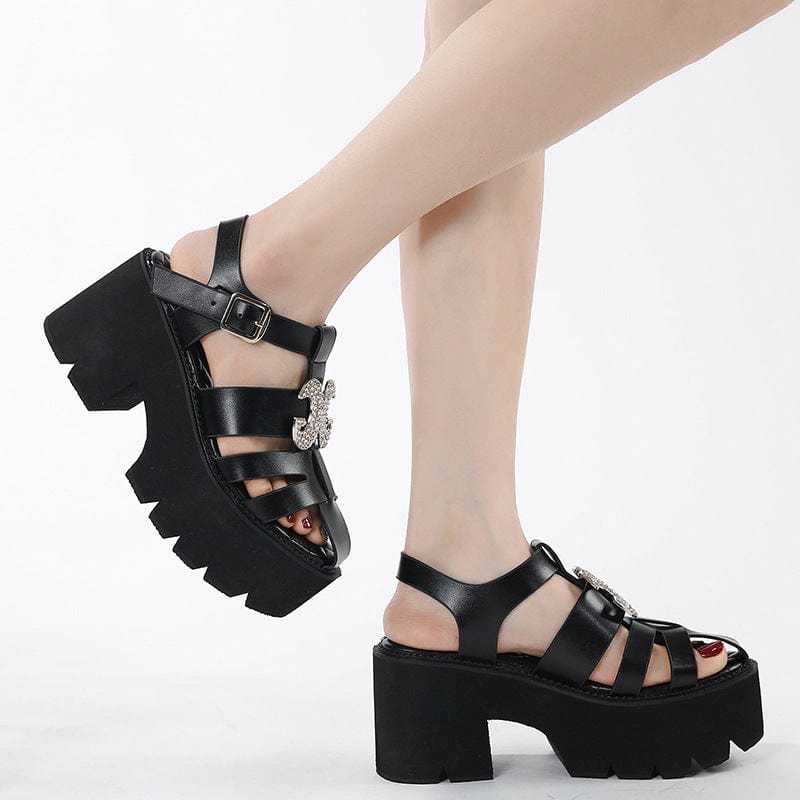 Kobine Women's Punk Diamante Buckle Platform Sandals