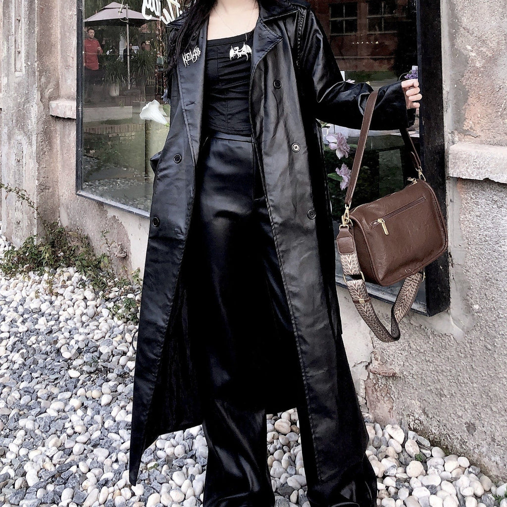 Kobine Women's Punk Faux Leather Long Coat
