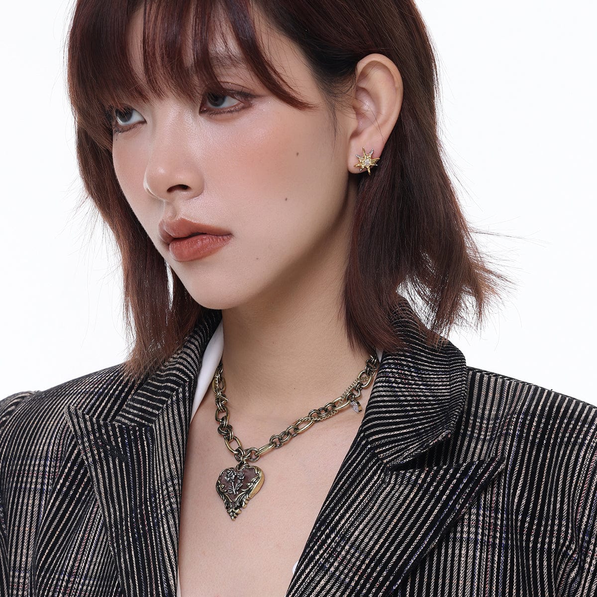 Kobine Women's Punk Heart Rose Distressed Necklace