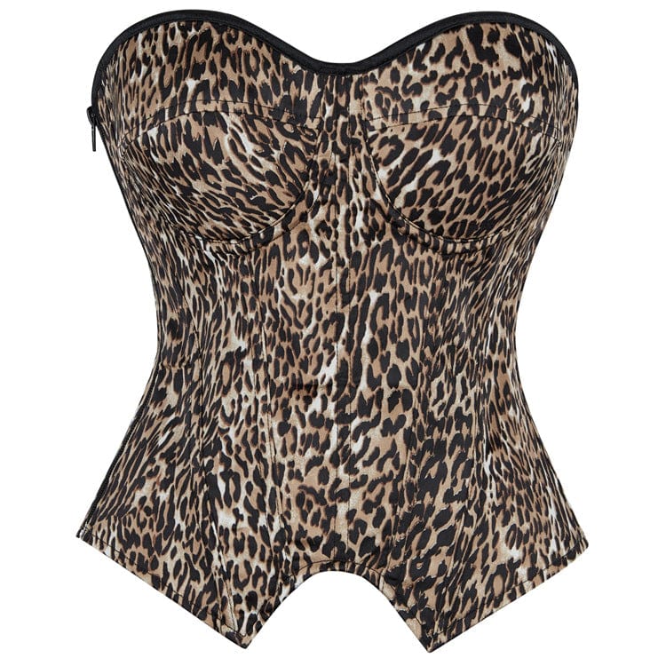 Kobine Women's Punk Irregular Leopard Printed Lace-up Overbust Corset