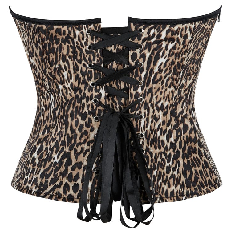 Kobine Women's Punk Irregular Leopard Printed Lace-up Overbust Corset