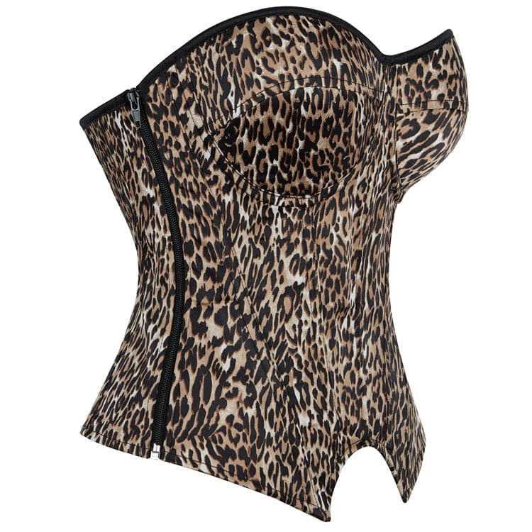 Kobine Women's Punk Irregular Leopard Printed Lace-up Overbust Corset