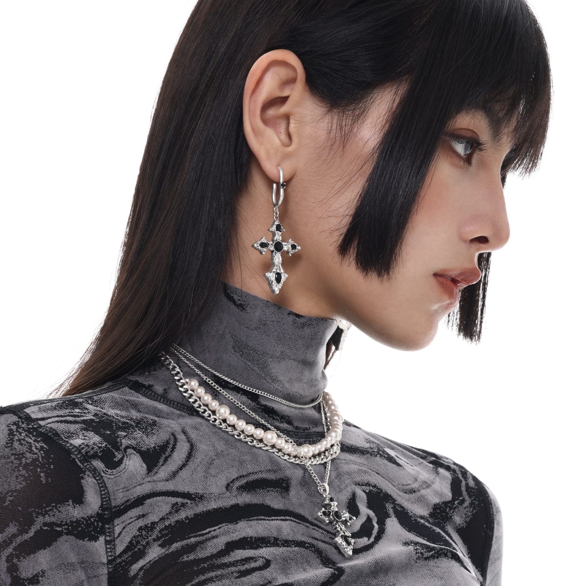 Kobine Women's Punk Pearl Cross Necklace