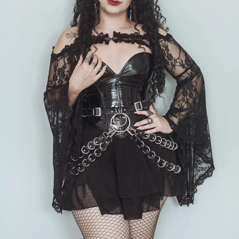 Kobine Women's Punk Plunging Patent Leather Overbust Corset