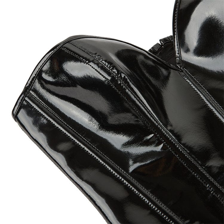 Kobine Women's Punk Plunging Patent Leather Overbust Corset