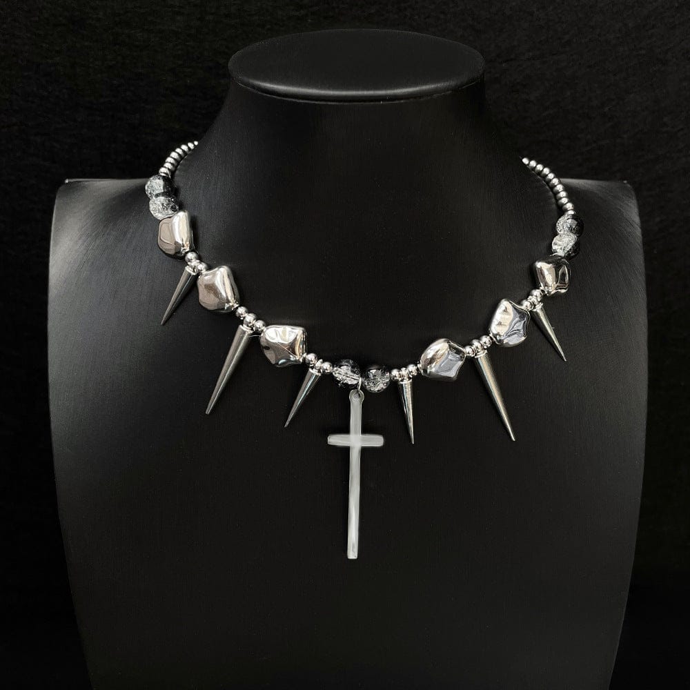 Kobine Women's Punk Rivet Cross Choker