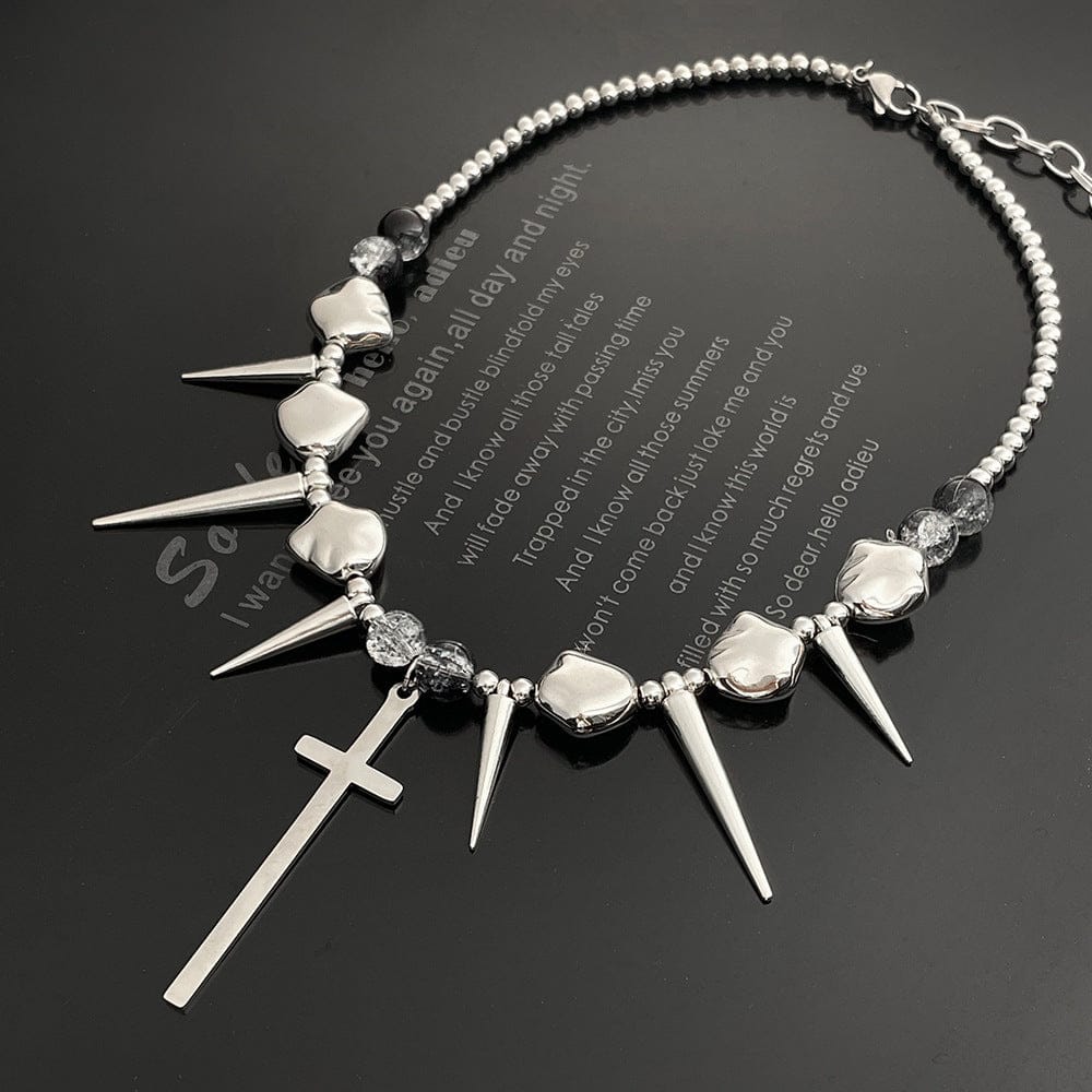 Kobine Women's Punk Rivet Cross Choker