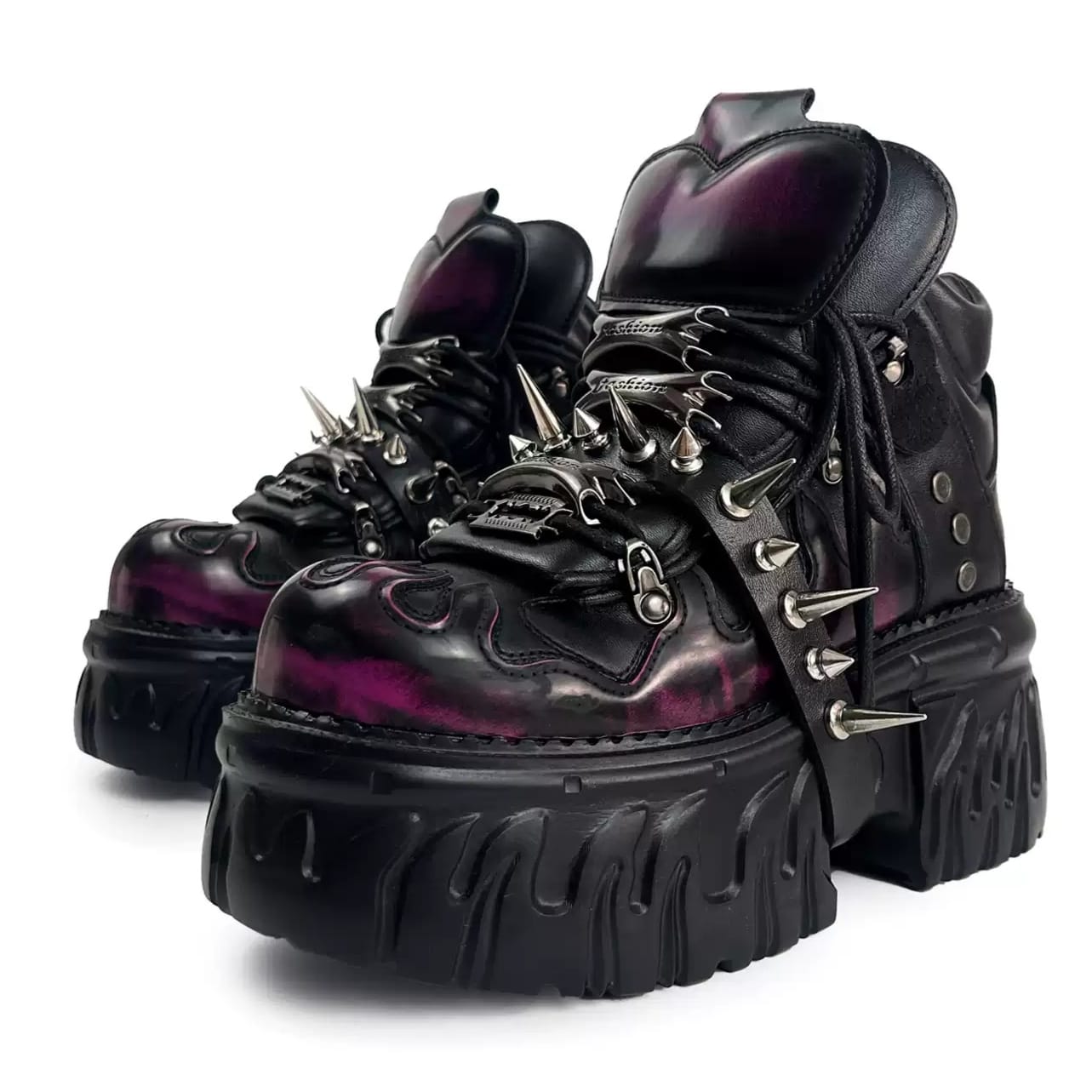 Kobine Women's Punk Rock Spiked Chunky Platform Shoes