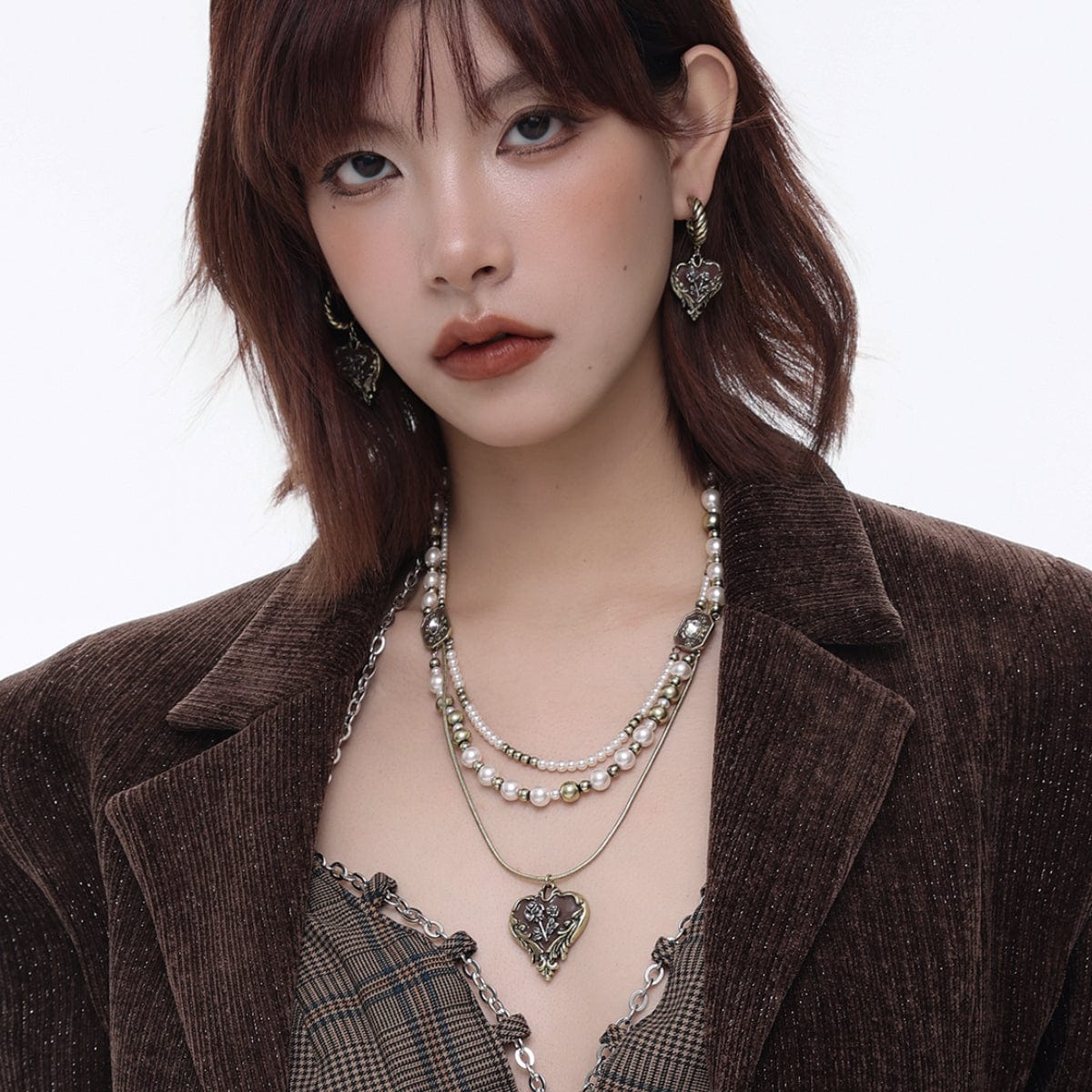 Kobine Women's Punk Rose Distressed Layered Pearl Necklace