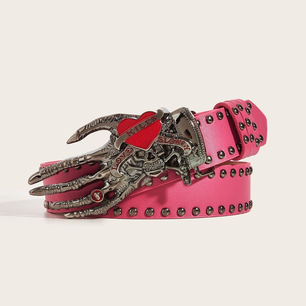 Women's Punk Skull Studded Wide Belt - Punk Design