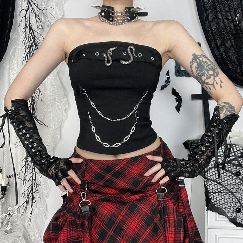 Kobine Women's Punk Snake Buckle Chain Bustier