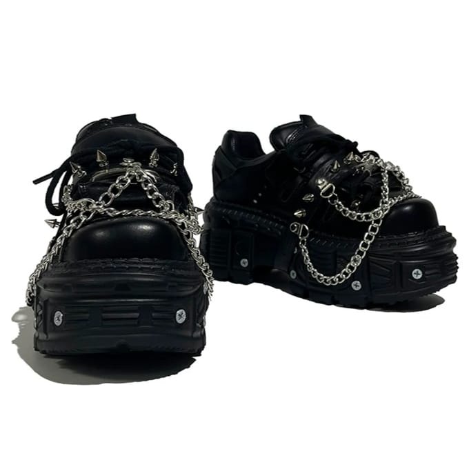 Kobine Women's Punk Spiked Chain Chunky Platform Shoes