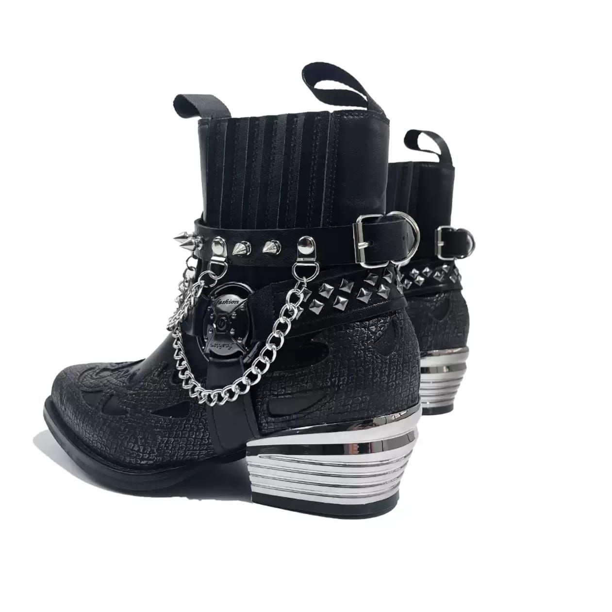 Kobine Women's Punk Spiked Chain Motorcycle Boots
