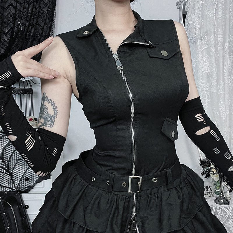 Kobine Women's Punk Stand Collar Zipper Layered Party Dress