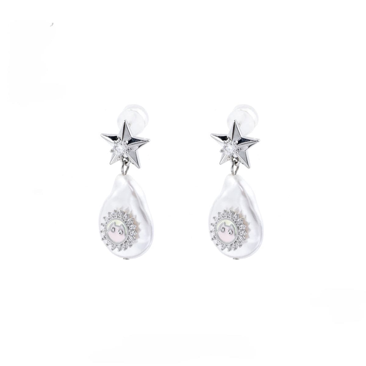 Kobine Women's Punk Star Pearl Earrings