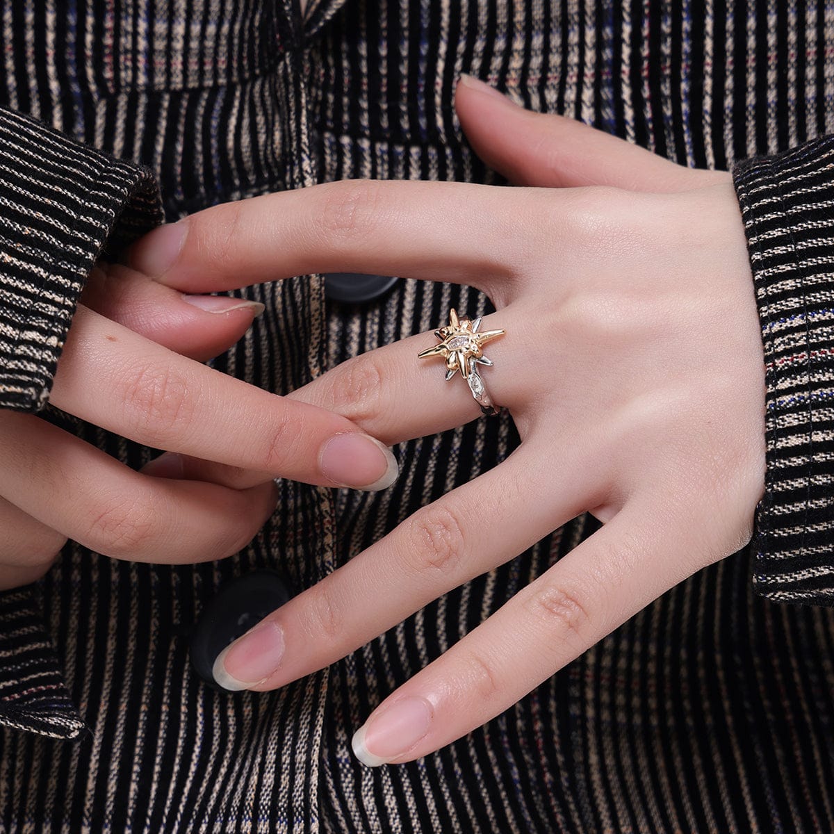 Kobine Women's Punk Star Zircon Open Ring