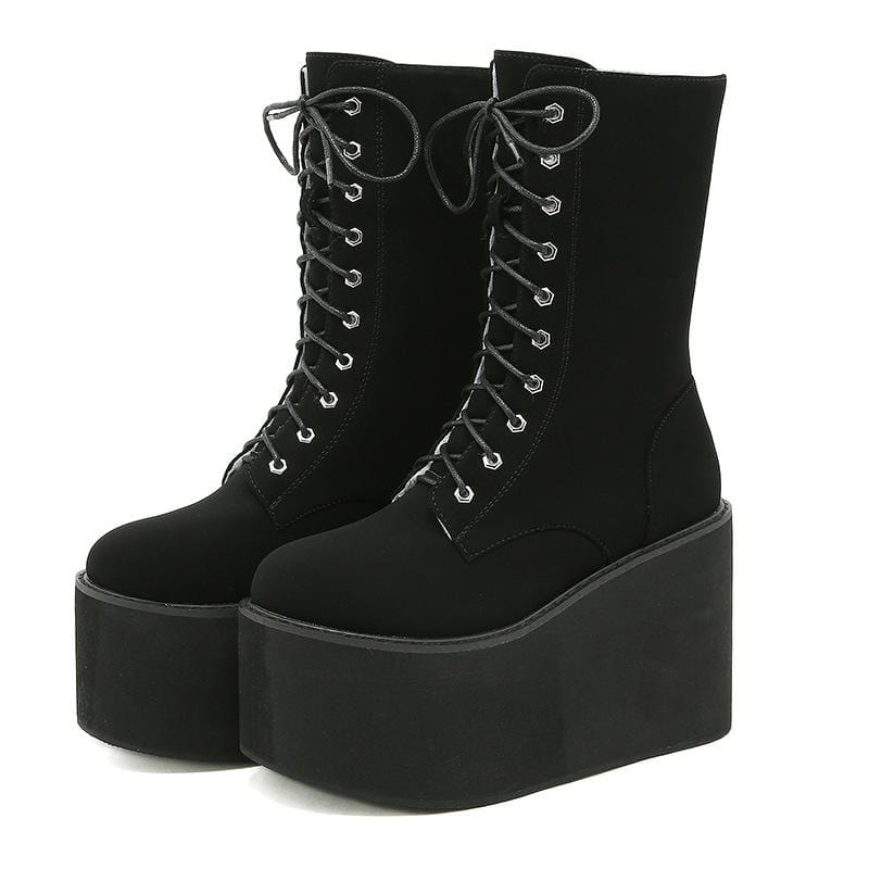 Kobine Women's Punk Suede Lace-up Platform Boots