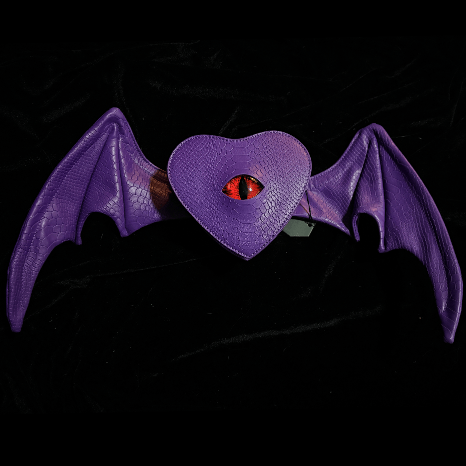 Nothing Here Women's Gothic Devil Eye Bat Wing Heart Bag Purple
