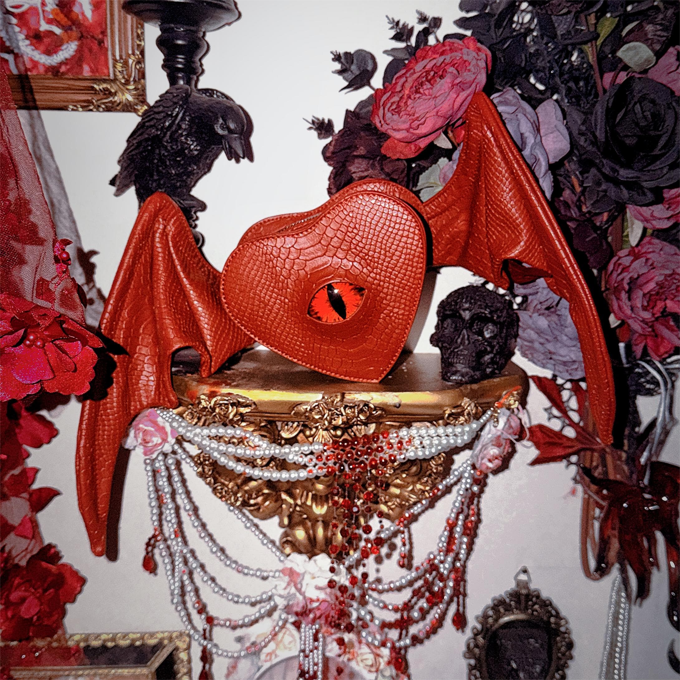 Nothing Here Women's Gothic Devil Eye Bat Wing Heart Bag Red