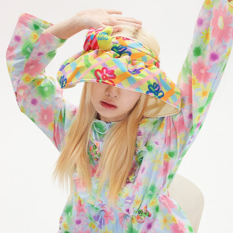 Pink Kawaii Women's Pink Kawaii Floral Printed Plaid Hat