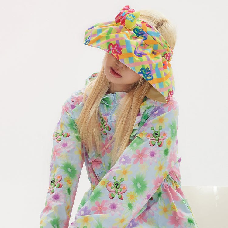 Pink Kawaii Women's Pink Kawaii Floral Printed Plaid Hat