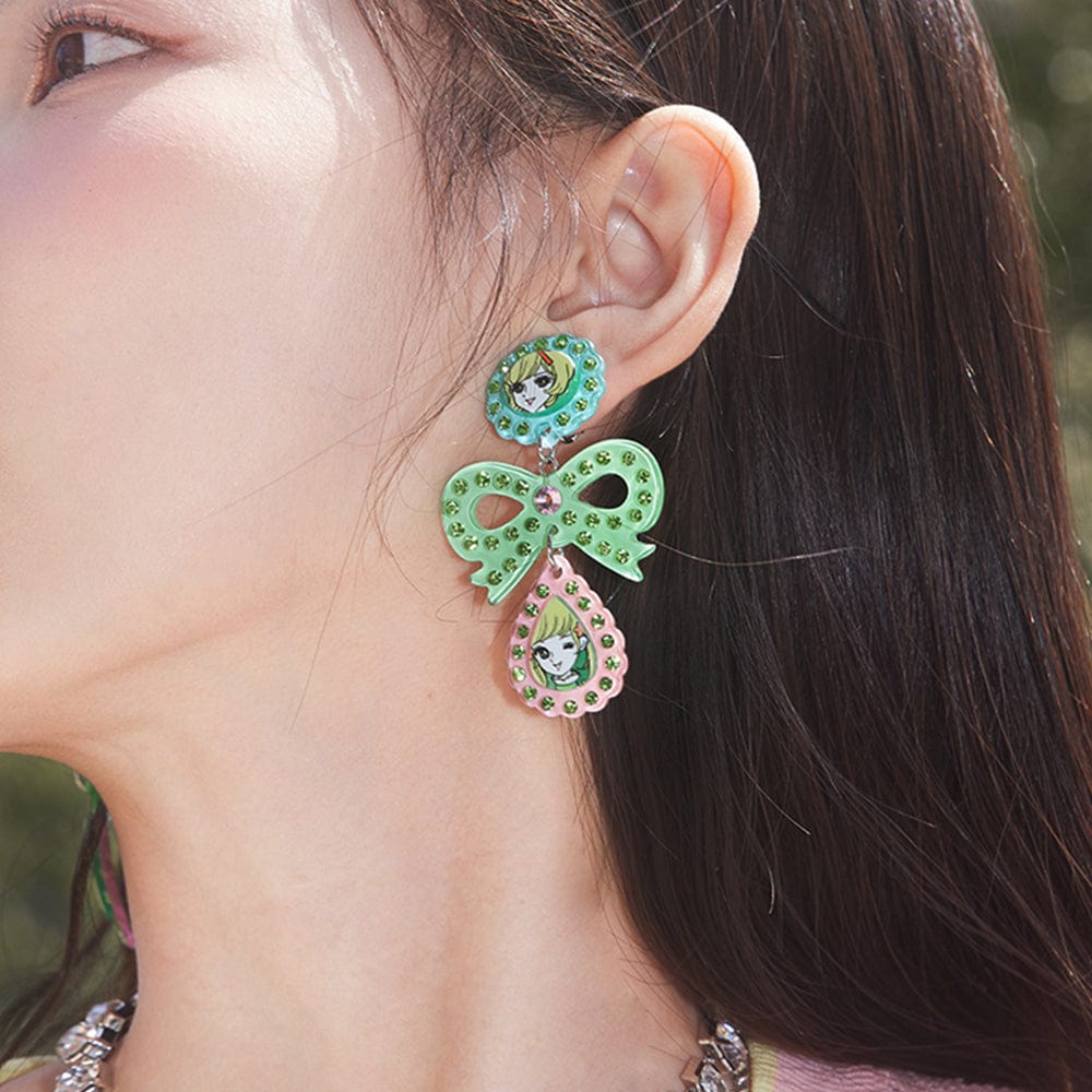 Pink Kawaii Women's Pink Kawaii Girl Bowknot Rhinestone Earrings