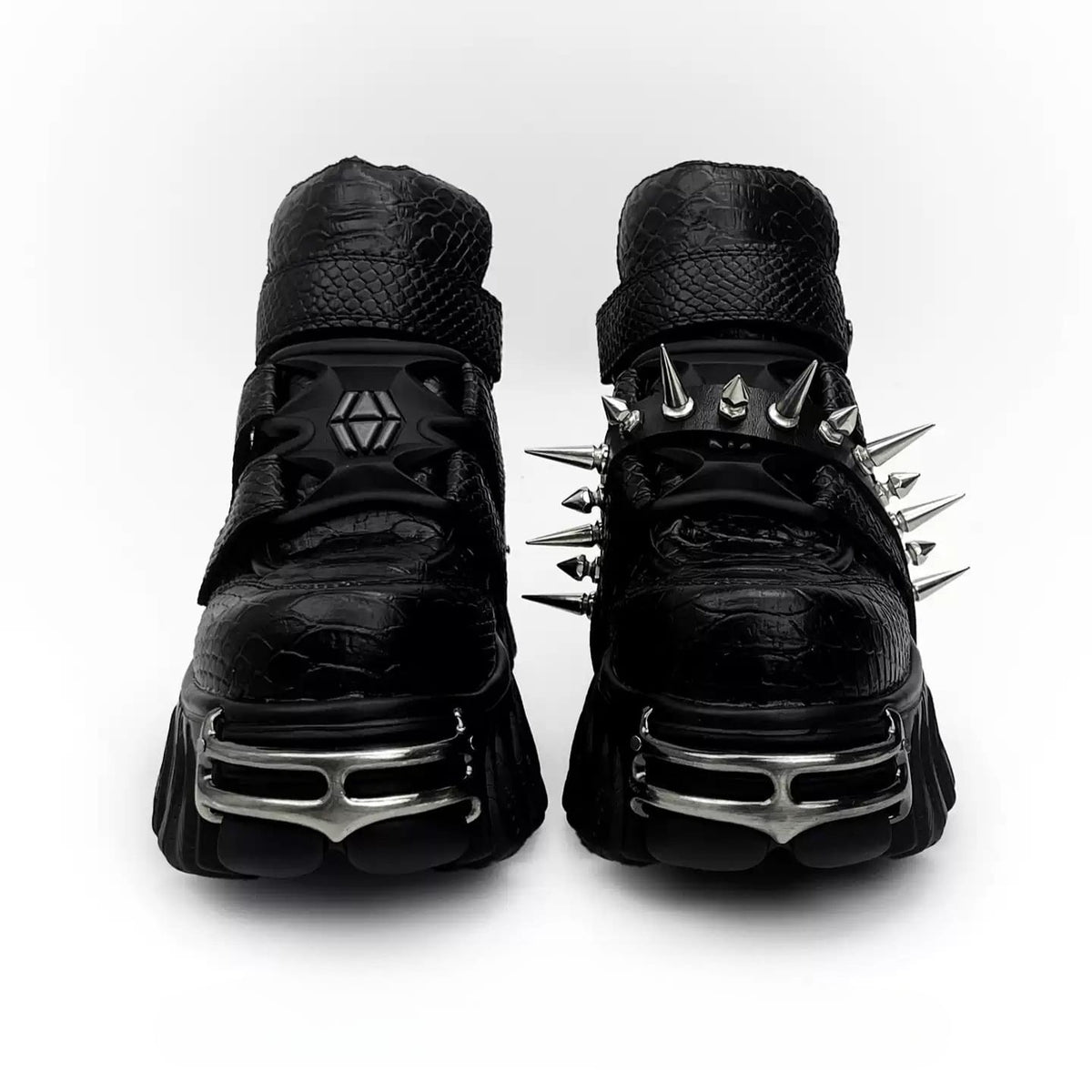 Punk Design Men's Punk Spiked Strap Alligator Print Chunky Sole Shoes