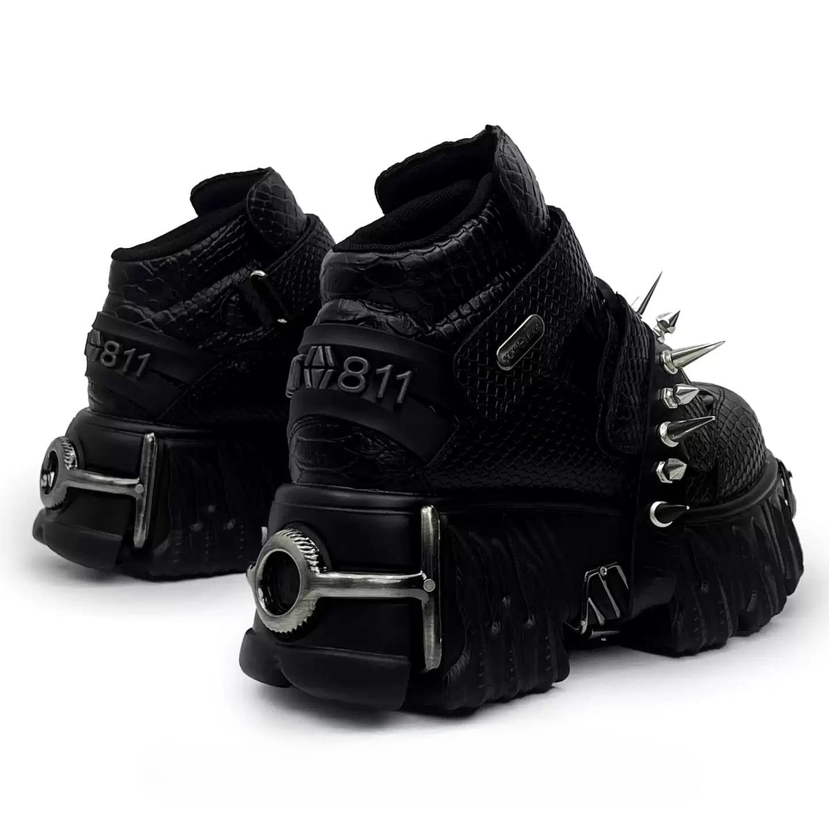 Punk Design Men's Punk Spiked Strap Alligator Print Chunky Sole Shoes