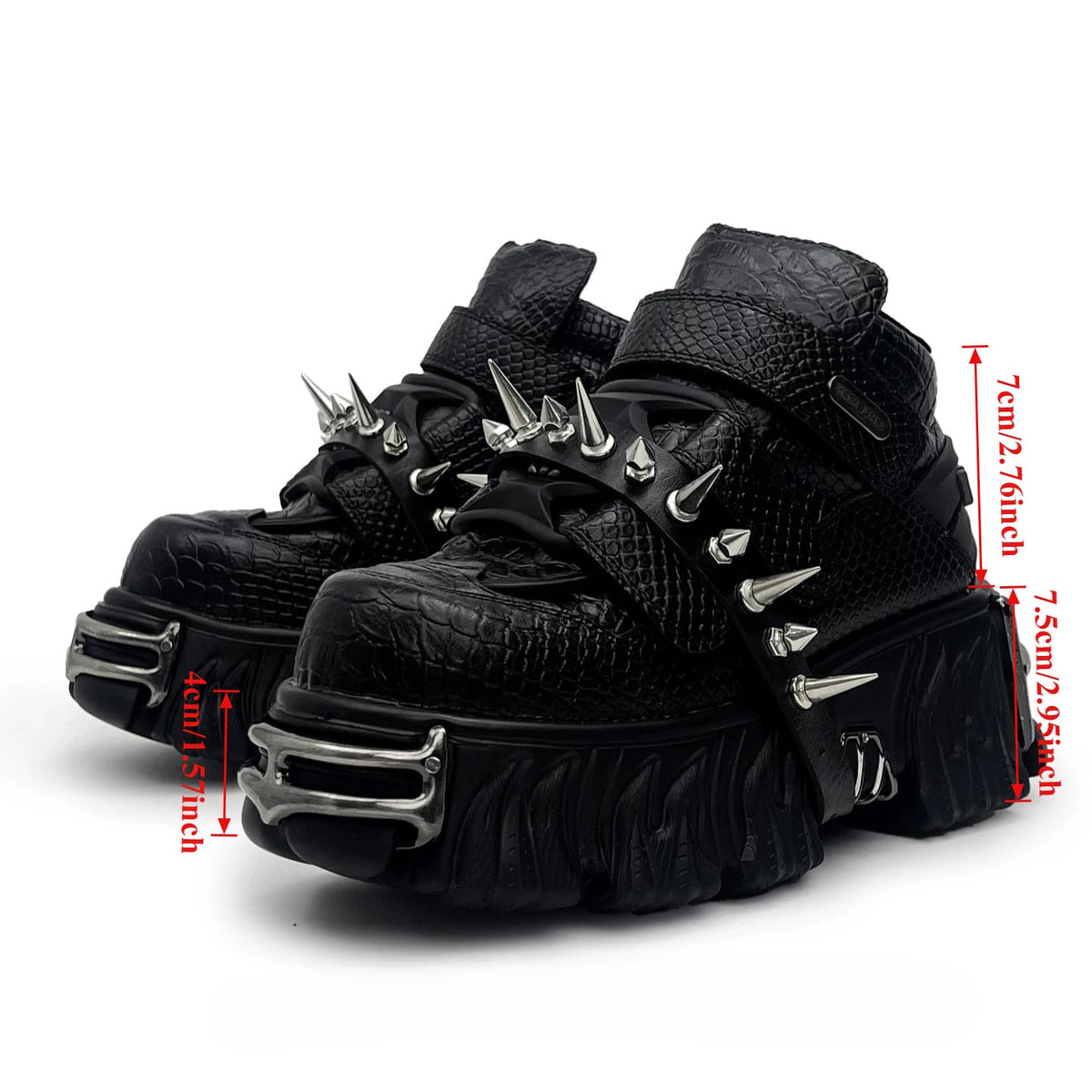 Punk Design Men's Punk Spiked Strap Alligator Print Chunky Sole Shoes