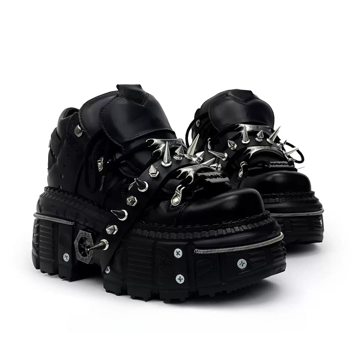 Punk Design Men's Punk Spiked Strap Round‑Toe Chunky Sole Shoes