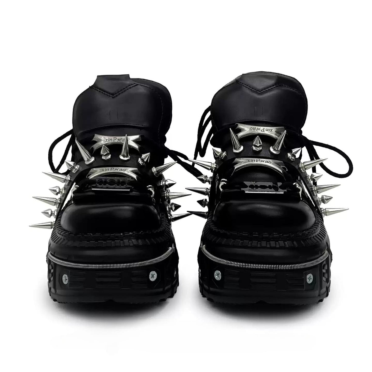 Punk Design Men's Punk Spiked Strap Round‑Toe Chunky Sole Shoes