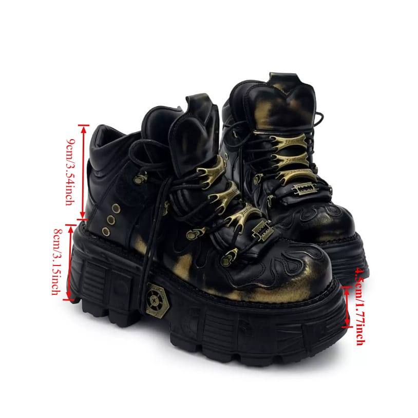 Punk Design Men's Punk Two‑Tone Lace-up Round‑Toe Platform Chunky Sole Shoes