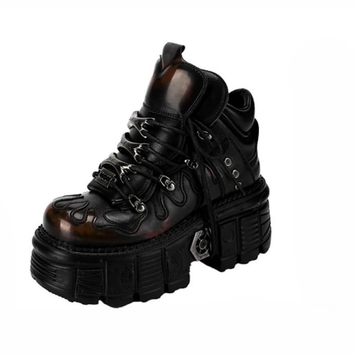 Punk Design Men's Punk Two‑Tone Lace-up Round‑Toe Platform Chunky Sole Shoes
