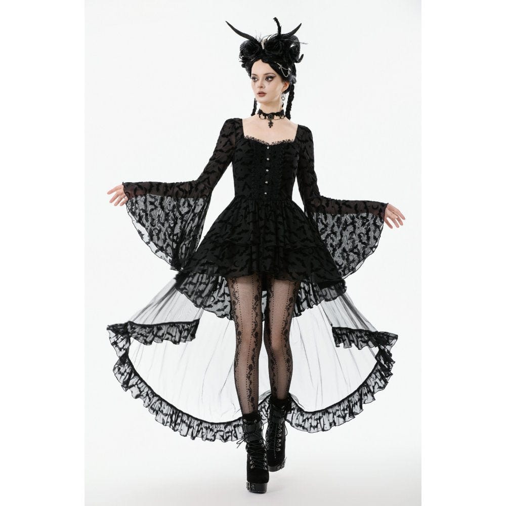 Punk Design Women's Gothic Bat Star Moon Printed Irregular Hem Dress