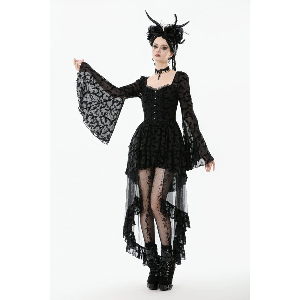 Punk Design Women's Gothic Bat Star Moon Printed Irregular Hem Dress