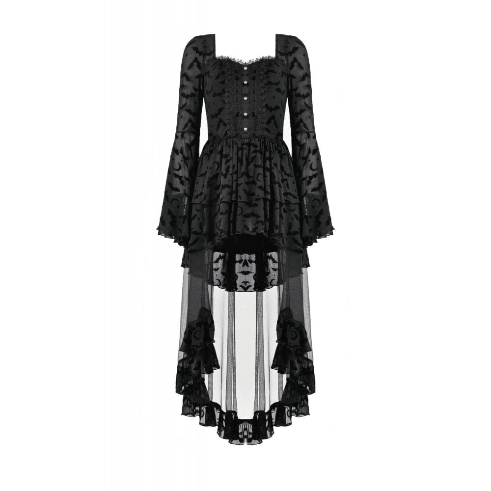 Punk Design Women's Gothic Bat Star Moon Printed Irregular Hem Dress