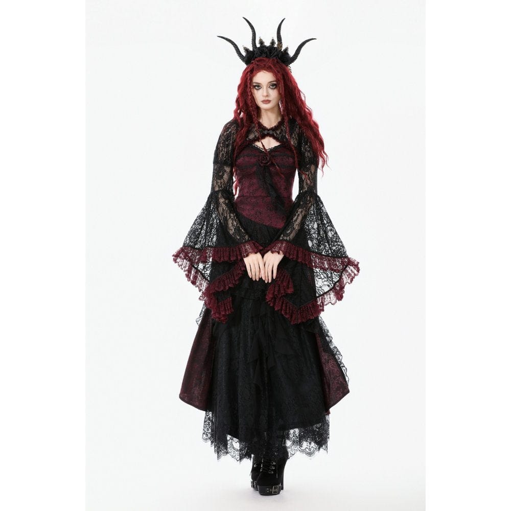 Punk Design Women's Gothic Contrast Color Floral Lace Cape