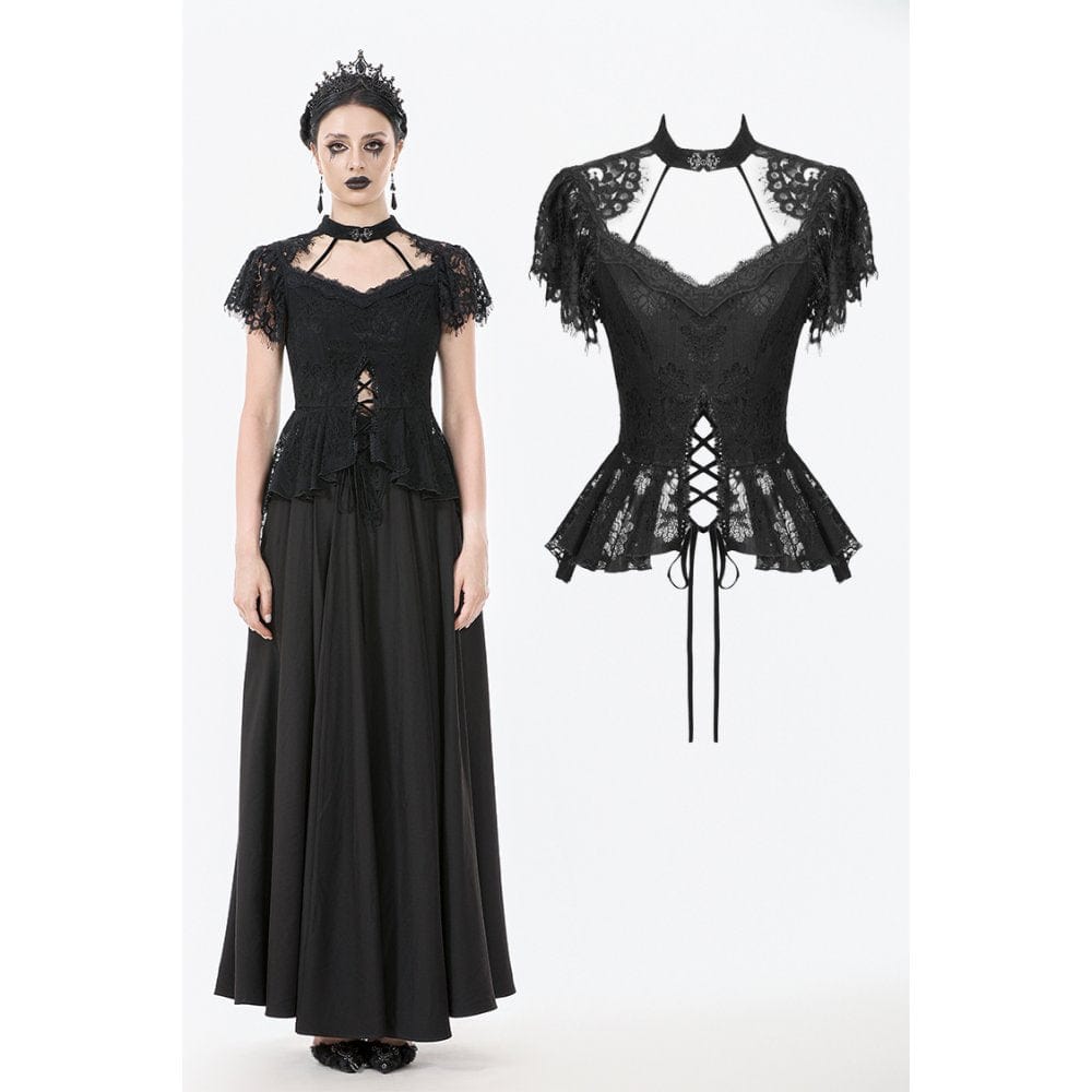 Punk Design Women's Gothic Cut-out Lace-up Top