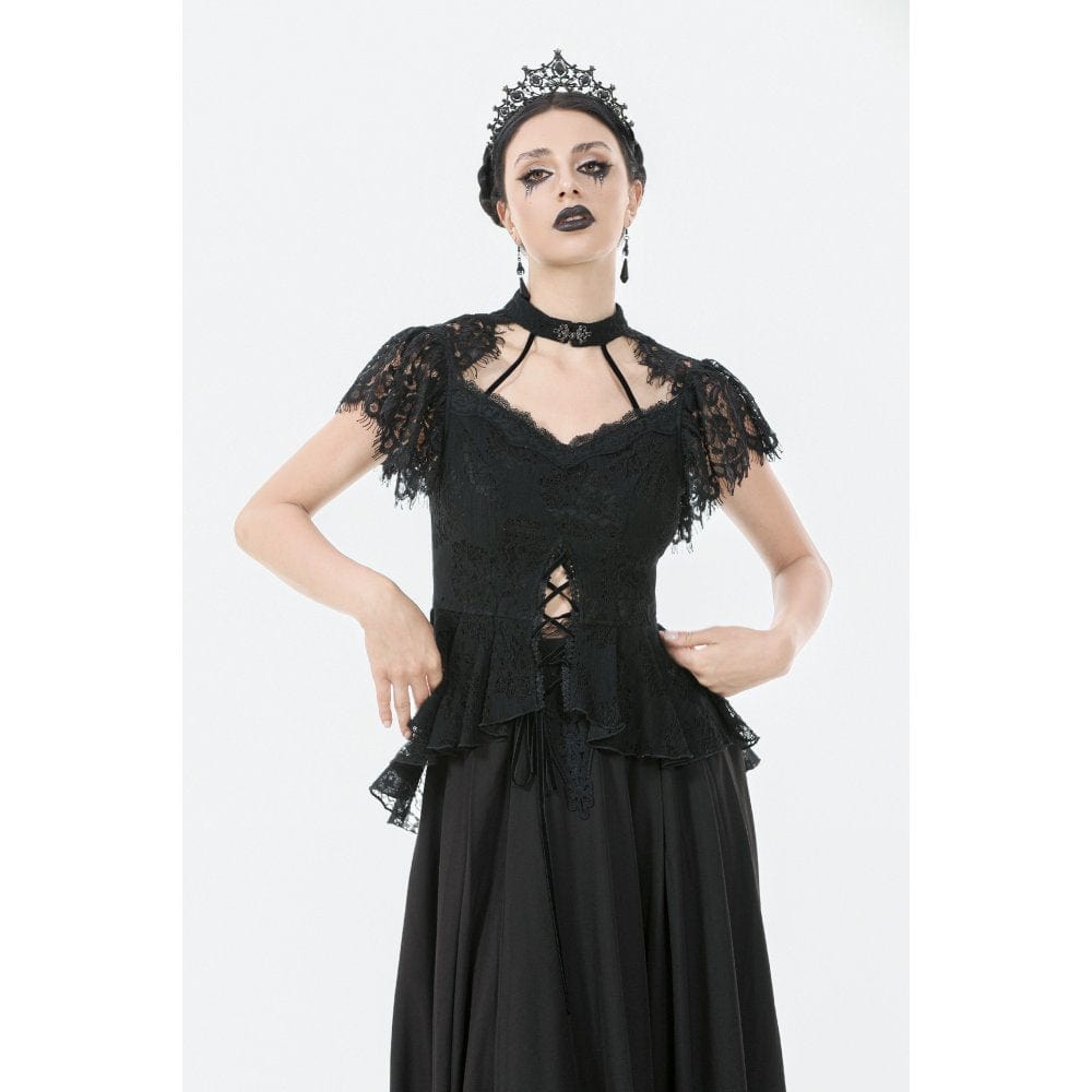 Punk Design Women's Gothic Cut-out Lace-up Top