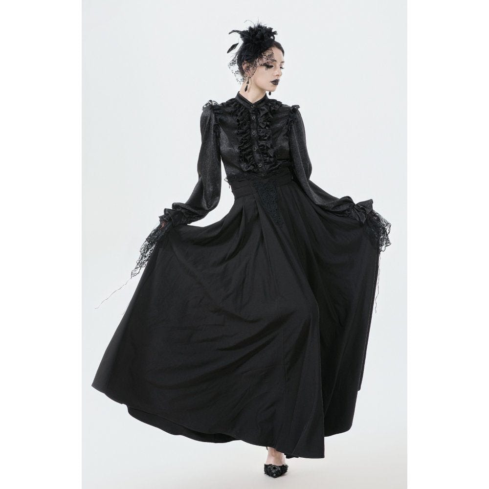 Punk Design Women's Gothic Embroidered Pleated Maxi Skirt
