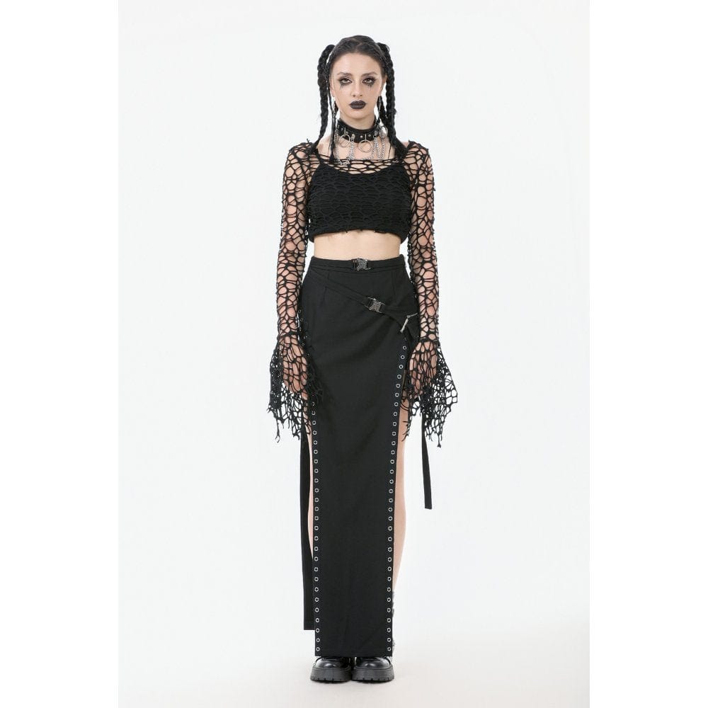 Punk Design Women's Gothic Hollow-out Flared Sleeved Crop Top