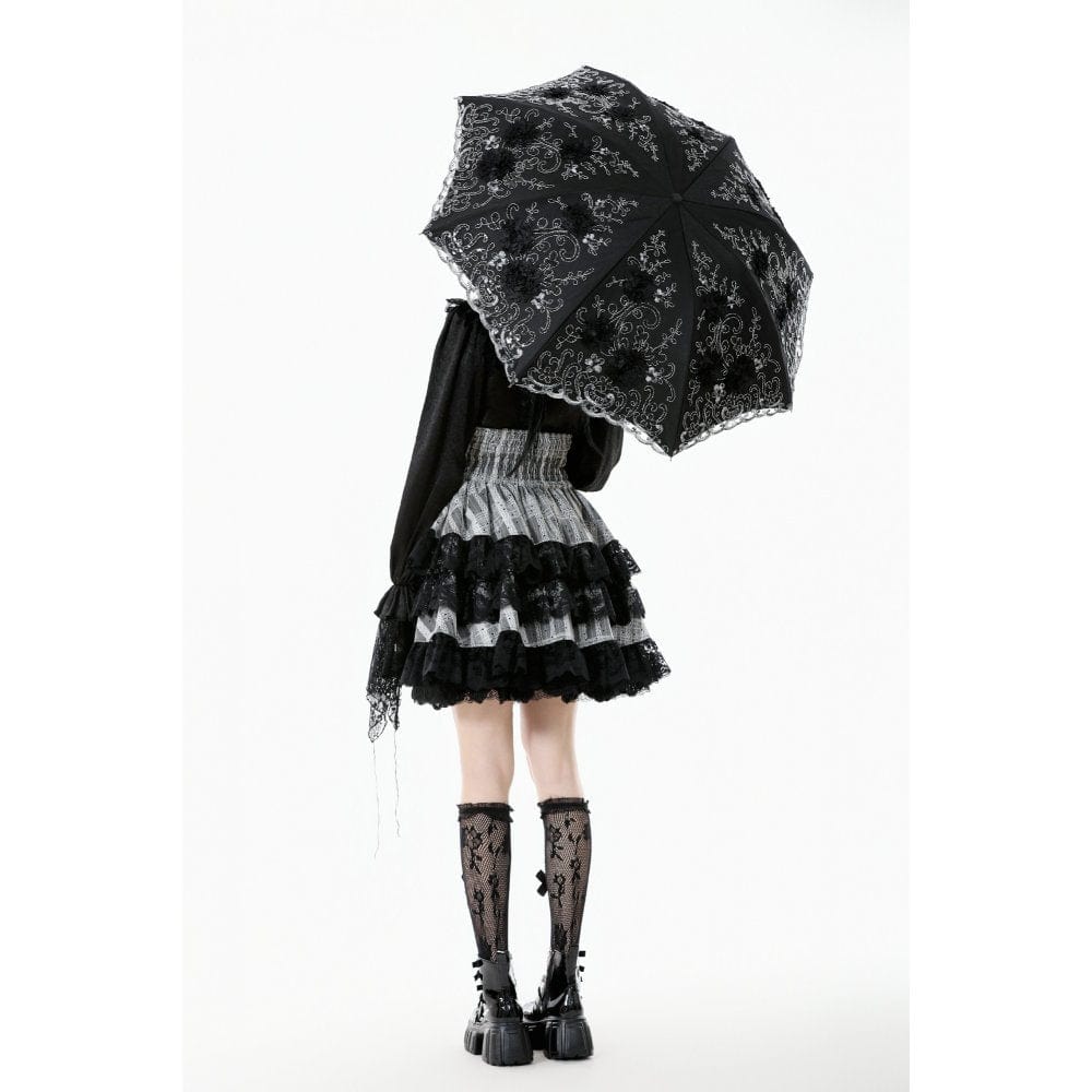 Punk Design Women's Gothic Lace Embroidered Floral Umbrella