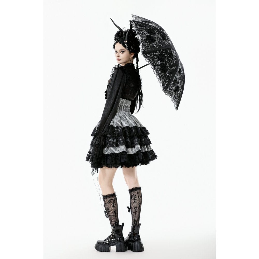 Punk Design Women's Gothic Lace Embroidered Floral Umbrella